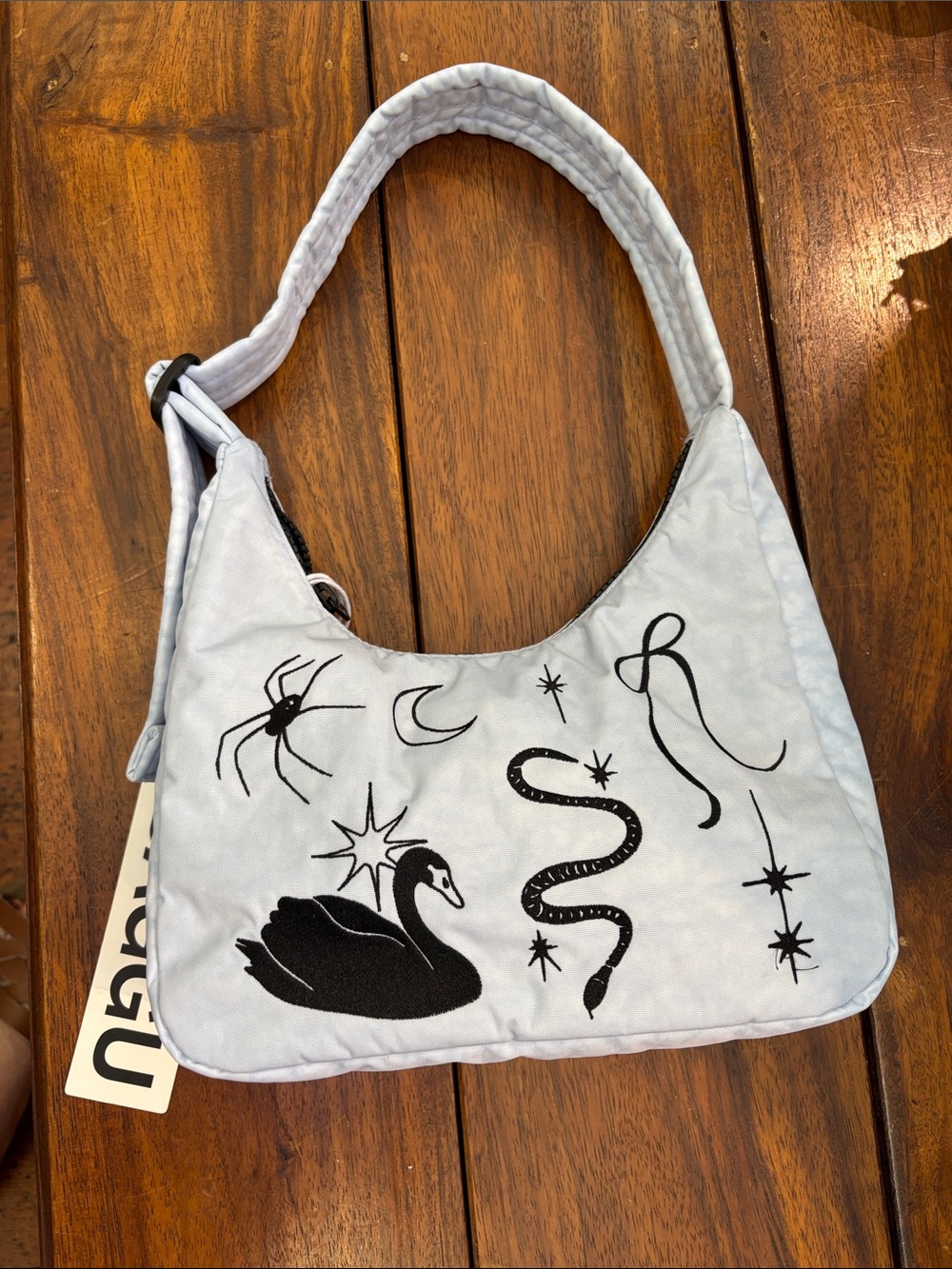 BAGGU pale blue mini nylon Shoulder Bag embroidered ballet icons NWT